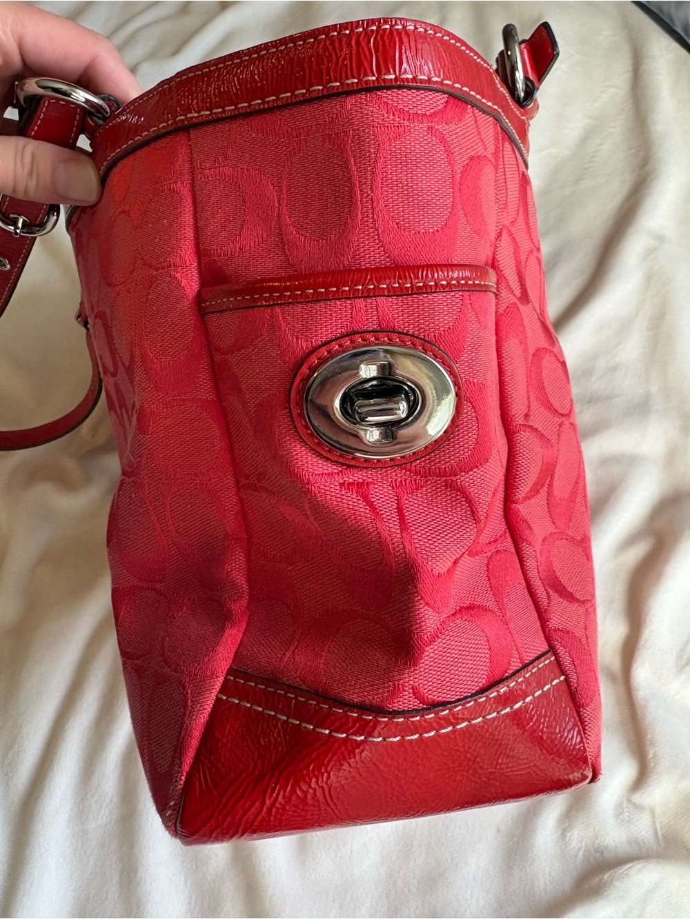 Coach Signature Pleated Tote in Cherry Red 🍒 - Picture 11 of 15